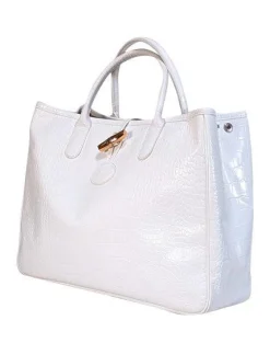 Longchamp - White Embossed Patent Leather Handbag