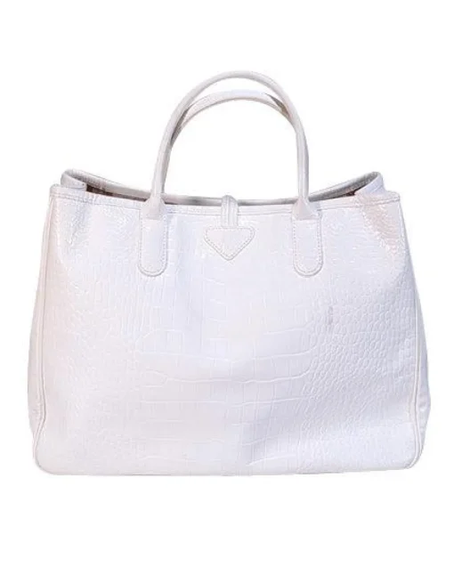 Longchamp - White Embossed Patent Leather Handbag
