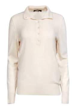Loro Piana - Ivory Cashmere Turtle Neck Quarter Button Sweater Sz 6