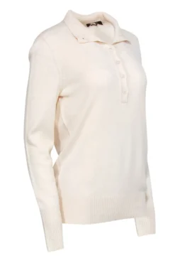 Loro Piana - Ivory Cashmere Turtle Neck Quarter Button Sweater Sz 6