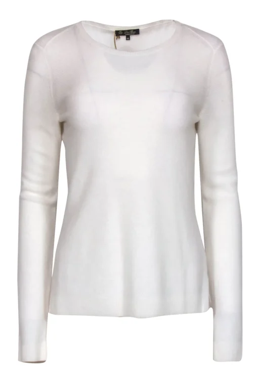 Loro Piana - White Textured Knit Cashmere Sweater Sz 10