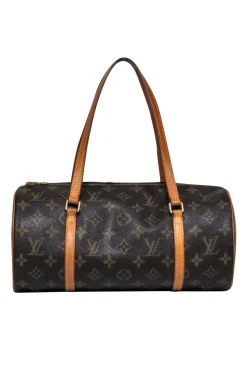 Louis Vuitton - Brown Leather Barrel-Style Bag w/ Mini Pouch