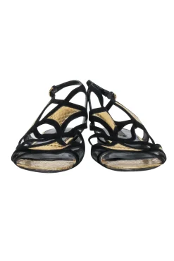 Louis Vuitton - Gold & Black Python Embossed Strappy Gladiator Sandals Sz 9.5