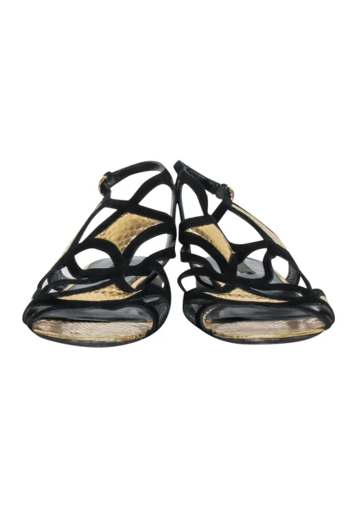 Louis Vuitton - Gold & Black Python Embossed Strappy Gladiator Sandals Sz 9.5