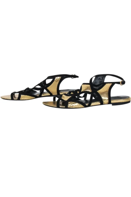 Louis Vuitton - Gold & Black Python Embossed Strappy Gladiator Sandals Sz 9.5