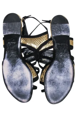 Louis Vuitton - Gold & Black Python Embossed Strappy Gladiator Sandals Sz 9.5