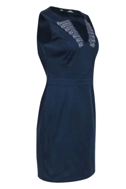 Love Moschino - Navy Cotton Sheath Dress w/ White Embroidery Sz 8