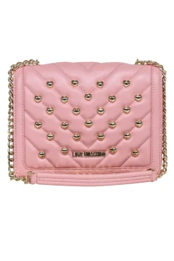 Love Moschino - Pink Faux Leather Heart Stud Crossbody Bag