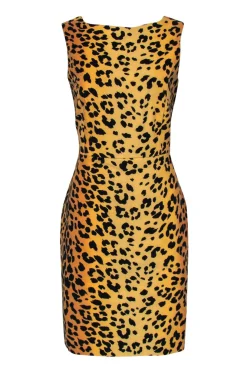 Love Moschino - Tan & Black Velvet Leopard Print Sleeveless Sheath Dress Sz 10