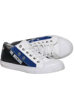 Love Moschino - White, Blue, & Black Lace Up Sneaker Sz 8