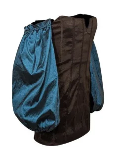 Lovers + Friends - Black Taffeta boning Dress w/ Teal Off The Shoulder Long Sleeves Sz M