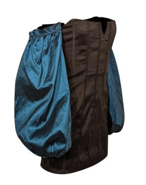 Lovers + Friends - Black Taffeta boning Dress w/ Teal Off The Shoulder Long Sleeves Sz M