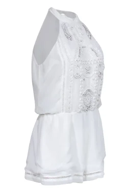 Lovers + Friends - White Sleeveless Beaded Embellished Romper Sz M