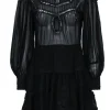 LoveShackFancy - Black Peasant-Style Silk Dress w/ Lace Sz S