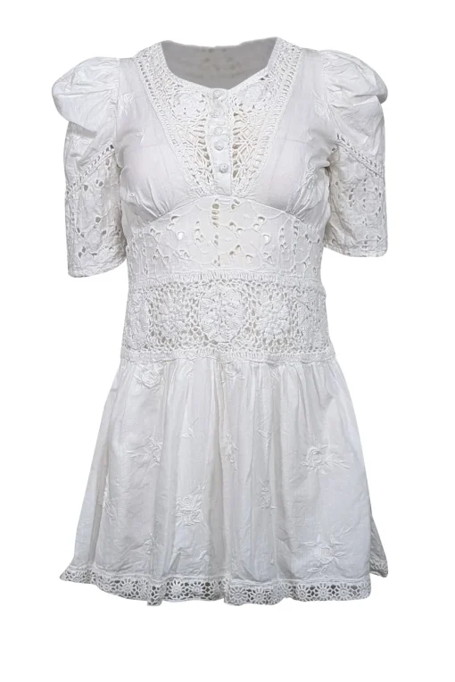 LoveShackFancy - Ivory Eyelet Short Sleeve Dress Sz 0