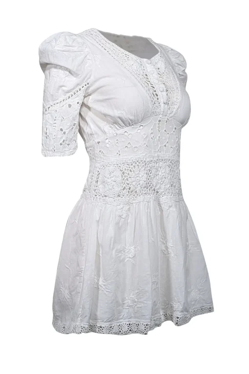 LoveShackFancy - Ivory Eyelet Short Sleeve Dress Sz 0