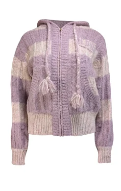 LoveShackFancy - Lavender & Pink Alpaca Blend "Tirzah" Front Hooded Sweater Sz XL