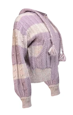 LoveShackFancy - Lavender & Pink Alpaca Blend "Tirzah" Front Hooded Sweater Sz XL