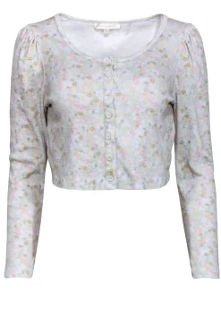 LoveShackFancy - Light Blue Floral Print Cropped Cardigan Sz XS