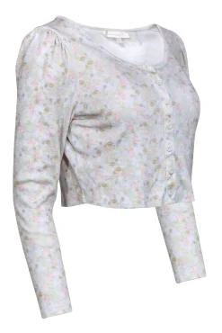 LoveShackFancy - Light Blue Floral Print Cropped Cardigan Sz XS