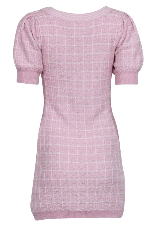 LoveShackFancy - Pink & White Tweed Short Sleeve Knit Dress Sz S