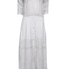 LoveShackFancy - White Eyelet Trim Cotton Button Front Maxi Dress Sz M