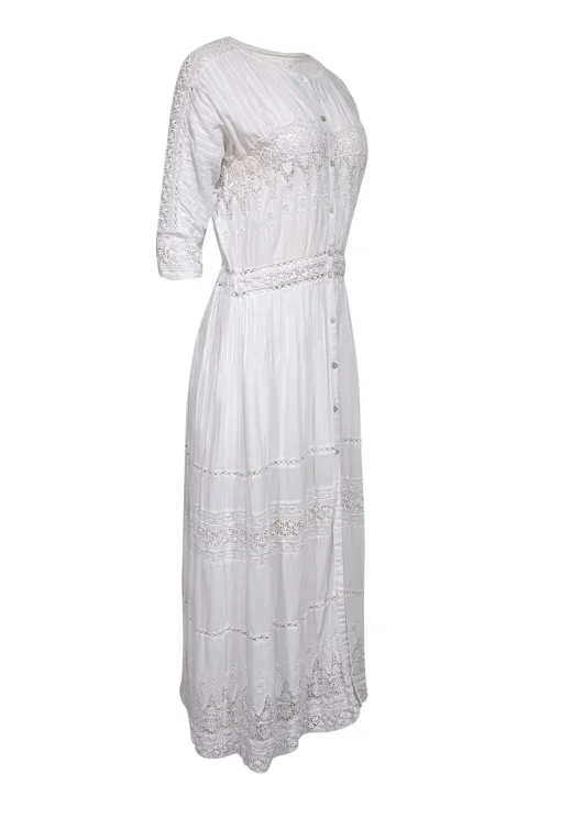 LoveShackFancy - White Eyelet Trim Cotton Button Front Maxi Dress Sz M