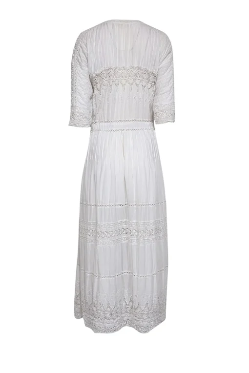 LoveShackFancy - White Eyelet Trim Cotton Button Front Maxi Dress Sz M