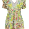 LoveShackFancy - Yellow Multicolor Floral Print Dress w/ Eyelet Trim Sz S