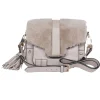 Luana Italy - Grey Leather w/ Fur Trim Crossbody Bag