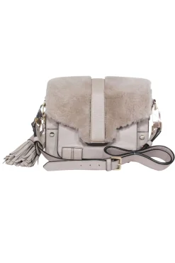 Luana Italy - Grey Leather w/ Fur Trim Crossbody Bag