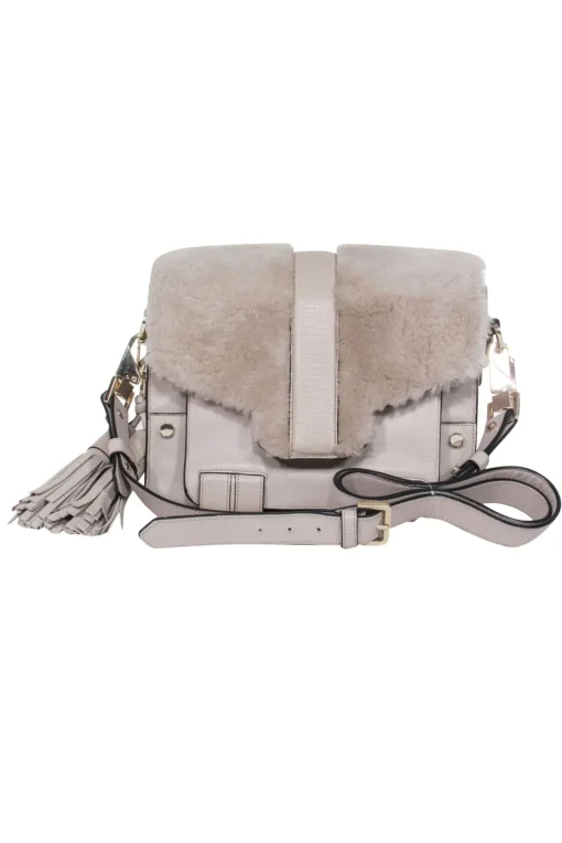 Luana Italy - Grey Leather w/ Fur Trim Crossbody Bag