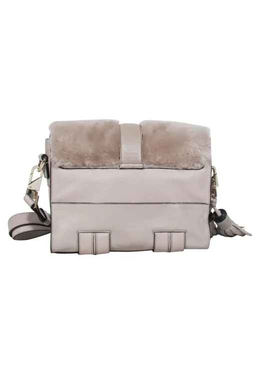 Luana Italy - Grey Leather w/ Fur Trim Crossbody Bag