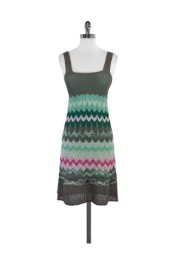 M Missoni - Grey, Green & Pink Chevron Knit Tank Dress Sz 4