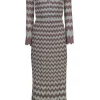 M Missoni - Light Blue, Gold & Burgundy Metallic Chevron Knit Maxi Dress Sz 2