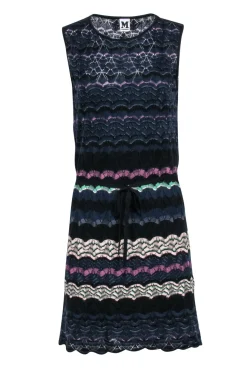 M Missoni - Navy and Multicolored Stripe Sleeveless Knit Dress Sz S