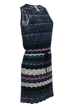 M Missoni - Navy and Multicolored Stripe Sleeveless Knit Dress Sz S