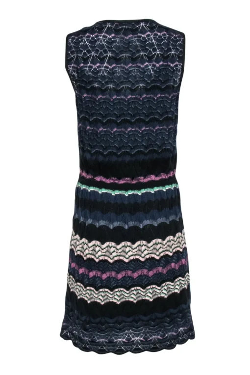 M Missoni - Navy and Multicolored Stripe Sleeveless Knit Dress Sz S