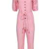 Madewell - Bubblegum Pink Linen & Cotton Puff Sleeve Tassel-Tie Jumpsuit Sz S