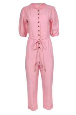 Madewell - Bubblegum Pink Linen & Cotton Puff Sleeve Tassel-Tie Jumpsuit Sz S