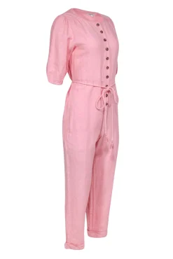 Madewell - Bubblegum Pink Linen & Cotton Puff Sleeve Tassel-Tie Jumpsuit Sz S