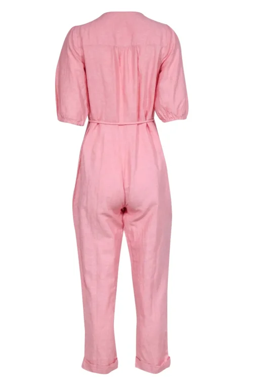 Madewell - Bubblegum Pink Linen & Cotton Puff Sleeve Tassel-Tie Jumpsuit Sz S