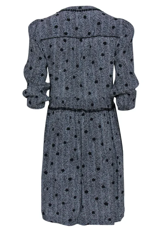 Maeve - Black & White Chevron & Polka Dot Shift Dress w/ Lace Trim & Tassels Sz S