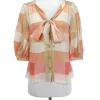 Maeve - Peach & Tan Cotton & Silk Blouse Sz 0