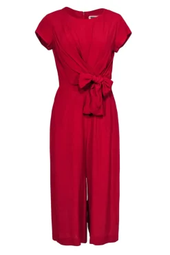 Maeve - Red Short Sleeve Cropped Wide Leg Jumpsuit w/ Tied Top Sz 6