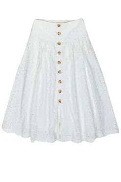 Maeve - White Eyelet & Embroidered Maxi Skirt w/ Faux Buttons Sz 0