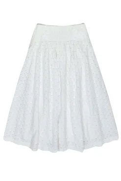 Maeve - White Eyelet & Embroidered Maxi Skirt w/ Faux Buttons Sz 0