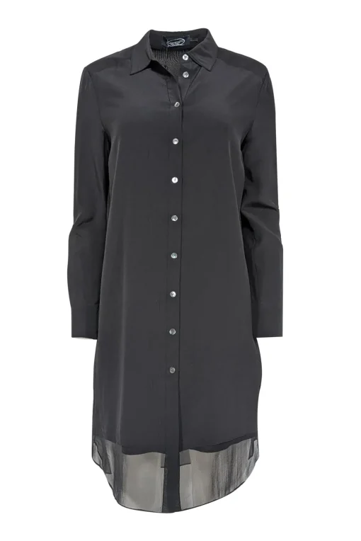 Magaschoni - Black Silk Shirtdress w/ Semi-Sheer Hem Sz 6