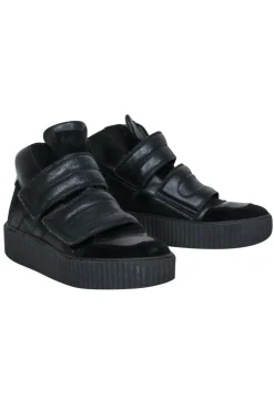Maison Martin Margiela - Black Leather & Suede Velcro High Top Platform Sneakers Sz 6