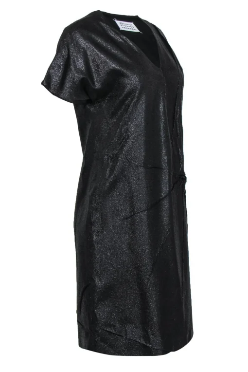 Maison Martin Margiela - Black Metallic Gathered Twist Shift Dress Sz 8